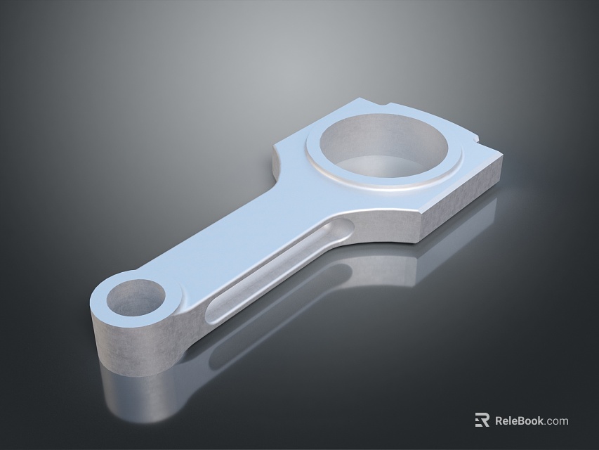 Silver Metal Connecting Rod With Smooth Surface And Circular Holes On Gray Background 3d model 