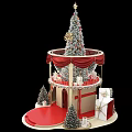 Festive Christmas Stage With Decorative Tree Red Curtains And Gift Boxes 3d model