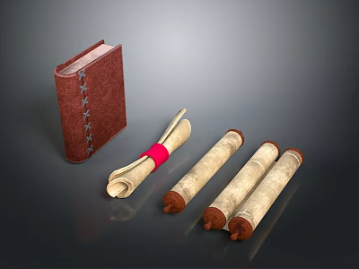Electronic Reading Device With Red Cover And Scroll Accessories Design 3d model