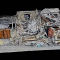 Burned Charred Van Wreckage In Fire Damaged Building Debris Scene
