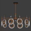 Elegant Modern Chandelier With Metal Frame Circular Rings Crystal Details And Blue Accents
