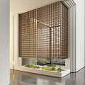 Modern Entryway Featuring Wooden Lattice Screen Natural Light and Small Garden with Greenery and Stones