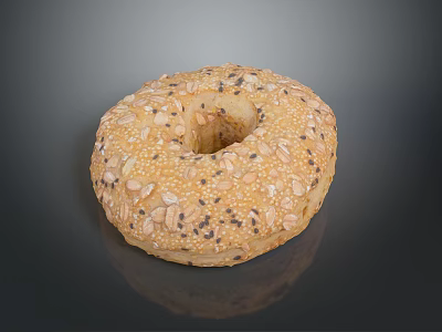 Freshly Baked Seeded Bagel Topped With Sesame Oat Poppy Seeds And Golden Crusty Exterior 3d model