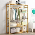 Wooden Open Locker with Hanging Clothes Folded Towels Baskets and Storage Boxes