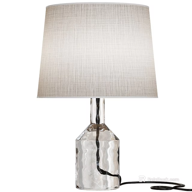 Modern Table Lamp Featuring Linen Shade and Clear Textured Glass Base for Home Decor 3d model 