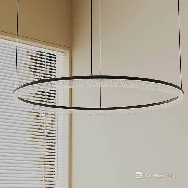 Modern Round Chandelier With Metallic Frame In Interior Near Window Blinds 3d model 