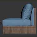 Modern Blue Patterned Upholstered Two Seater Sofa with Cushions and Wooden Legs