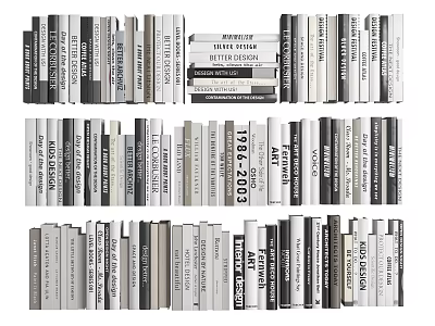 Monochrome Books And Magazines Neatly Arranged In Multiple Rows With Varied Sizes 3d model