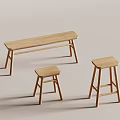 Modern Light Wood Stools And Bench With Simple Design For Home Use 3d model