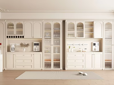 Modern White Wine Cabinet with Glass Doors Drawers and Shelves in Interior Design 3d model