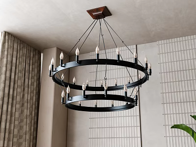 Modern Black Metal Double Ring Chandelier With Candle Style Bulbs For Interior Decor 3d model