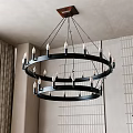 Modern Black Metal Double Ring Chandelier With Candle Style Bulbs For Interior Decor
