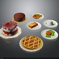 Assorted Dessert Platter With Red Cake Layered Cream Pie Lattice Top And Fruit Tarts
