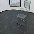 Transparent Folding Leisure Chair in Room with Textured Wall Dark Tiled Floor and Window Sky