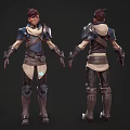 Fantasy Character and Magical Creature in Blue Brown Armor with Glowing Symbols Front Back