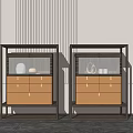 Modern Decorative Cabinets With Wooden Frames Beige Drawers And Decorative Ornaments In Minimalist Interior