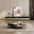 Modern TV Stand In Living Room Interior With Decorative Items Wall Art And Floor Lamp