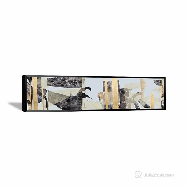 Abstract Canvas Wall Art with Geometric Shapes Black Gold Tones and Linear Patterns 3d model 