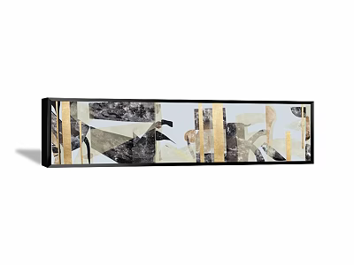 Abstract Canvas Wall Art with Geometric Shapes Black Gold Tones and Linear Patterns 3d model
