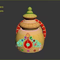 Elegant Golden Traditional Apparel with Red and Green Decorative Accents and Intricate Patterns