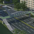 Modern Urban Pedestrian Overpass Spanning Wide Multi Lane Road With Stair Access Near Residential Buildings