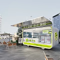 Modern Mobile Street Food Restaurant With Comfortable Outdoor Dining Seats Located In City Public Plaza