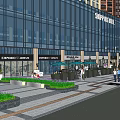 Vibrant Commercial Street With Modern Buildings Shops Outdoor Seating And Pedestrians