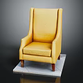 Stylish Yellow Leather Single Sofa With High Backrest Armrests Wooden Legs On Light Square Base