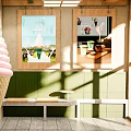 Five Snowmen Milk Tea Shop Exterior With Green Awning Wooden Sign And Drink