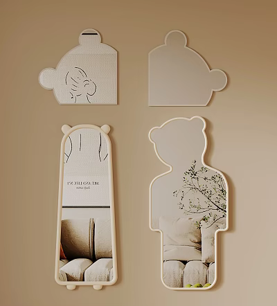 Cute Bear Ear Shaped Mirrors With Plant Reflection And LOVE YOURSELF NOW Text 3d model