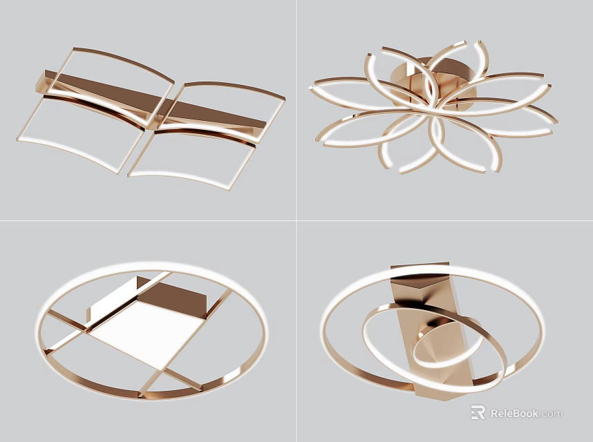 Stylish Modern Ceiling Lights Featuring Geometric Petal Ring and Square Designs for Interior Decor 3d model