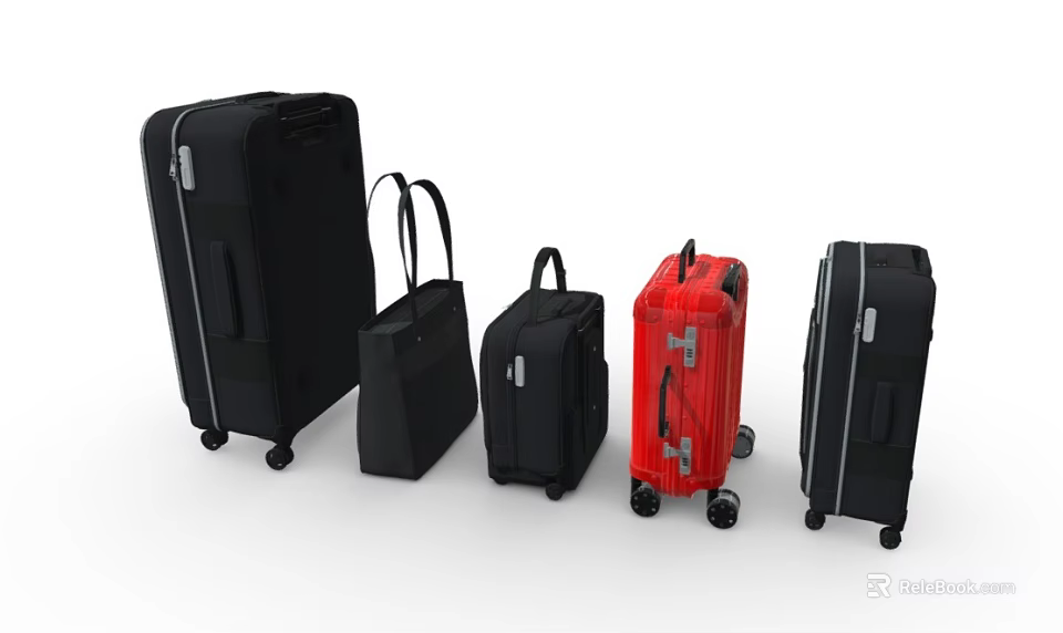 Various Travel Suitcases In Different Sizes With Black Red Colors And Wheels Handles 3d model 