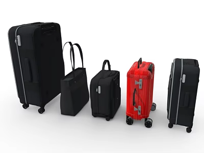 Various Travel Suitcases In Different Sizes With Black Red Colors And Wheels Handles 3d model