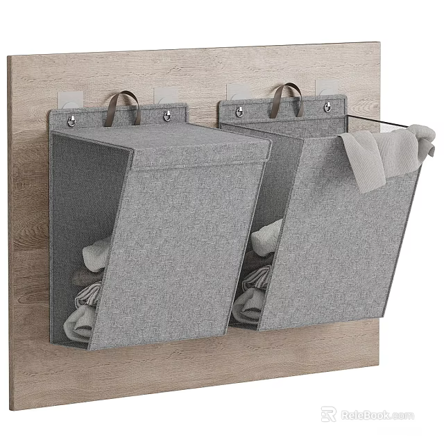 Gray Fabric Wall Mounted Household Storage Bags For Clothes With Towel 3d model 