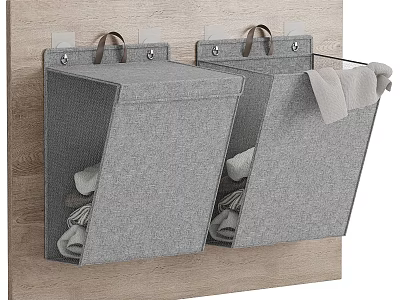 Gray Fabric Wall Mounted Household Storage Bags For Clothes With Towel 3d model