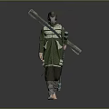 Green Armored Warrior With Beast Inspired Helmet And Long Spear Weapon