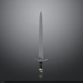 Silver Decorative Sword With Sharp Blade And Intricate Hilt On Dark Surface