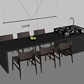 Modern Black Dining Table with Chairs and Pendant Light in Contemporary Dining Area