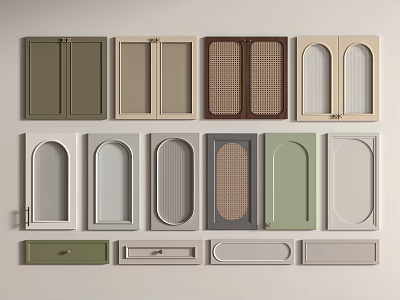 Various Kitchen Cabinet Door Designs Featuring Arched Panel Grid And Colors 3d model