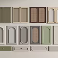 Various Kitchen Cabinet Door Designs Featuring Arched Panel Grid And Colors 3d model