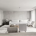 Minimalist Living And Dining Room Interior With Bookshelves Dining Table Chairs And Rug