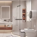 Modern Bathroom With Double Mirrored Cabinets Double Vanities White Countertops Wooden Drawers Shower Smart Toilet