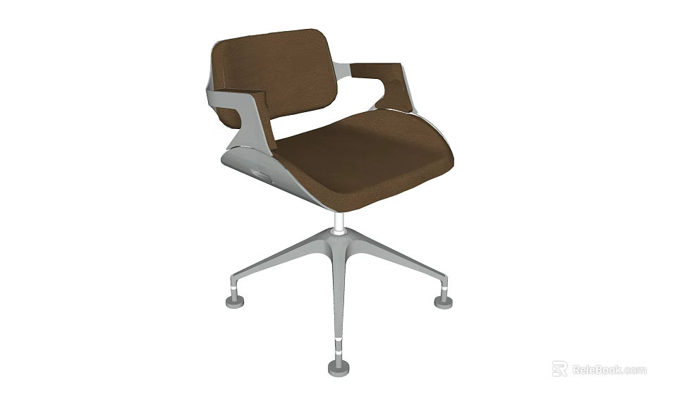 Modern Office Chair With Brown Upholstery Silver Armrests Five Star Base And Wheels 3d model 