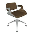 Modern Office Chair With Brown Upholstery Silver Armrests Five Star Base And Wheels