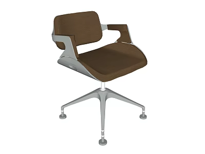Modern Office Chair With Brown Upholstery Silver Armrests Five Star Base And Wheels 3d model