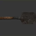 Rusty Metal Shovel With Wooden Handle On Dark Gradient Background