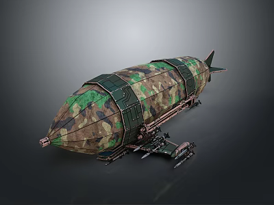 3D Rendered Camouflage Military Airship Model With Detailed External Frames And Structure 3d model