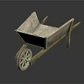 Vintage Wooden Wheelbarrow Featuring Rustic Structure And Single Spoked Wheel Design
