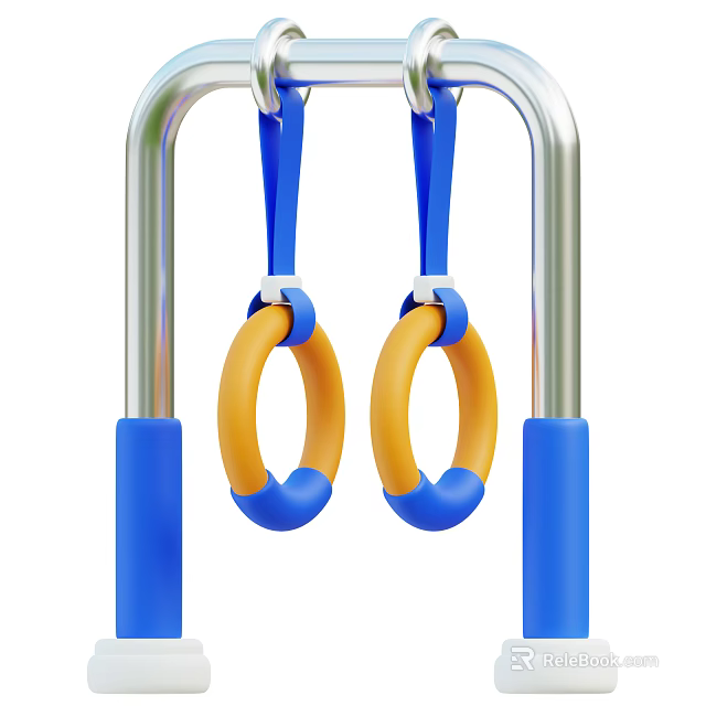 Blue and Orange Gymnastic Rings with Metal Frame and Suspension Straps for Fitness Training 3d model 