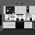 Modern Kitchen With Open Layout White Cabinets Black Appliances Hexagon Tile Backsplash And Large Windows 3d model